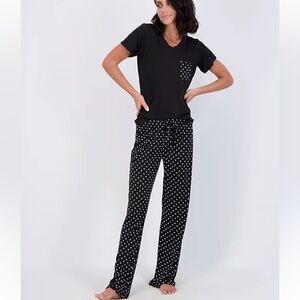 2 Pack Women's Black Polka Dot / Orange Pajama Set 1X